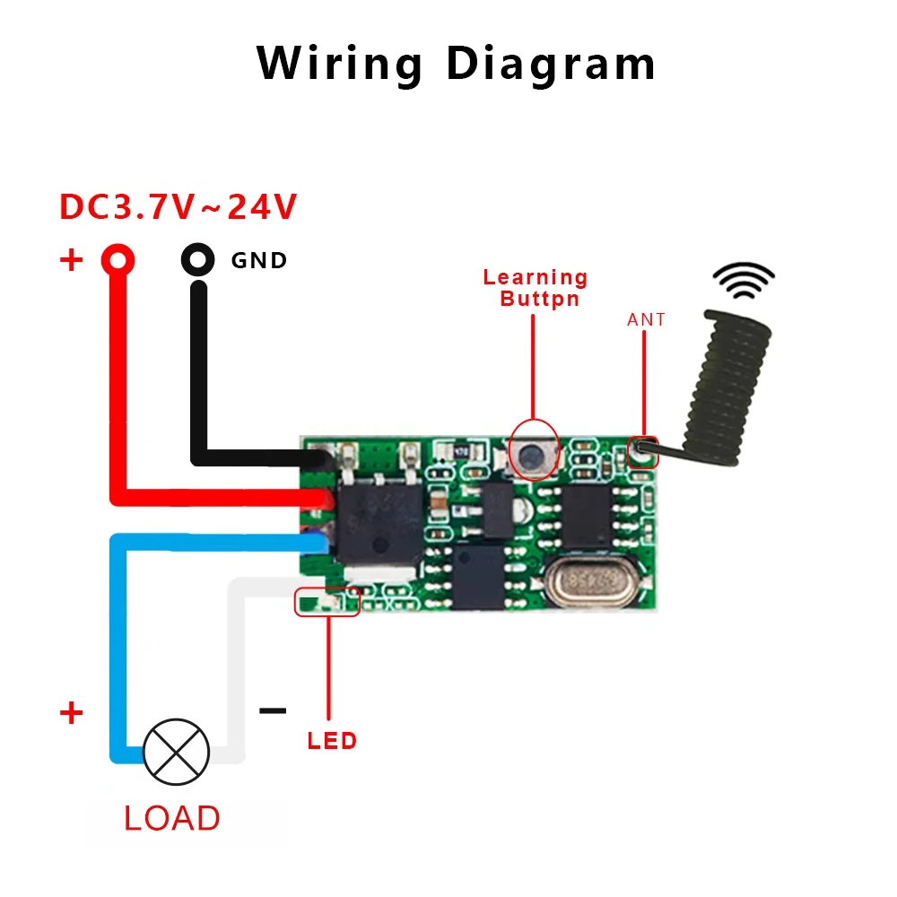 5 SZT. QIACHIP 433.92Mhz Uniwersalny Bezprzewodowy Przełącznik Zdalnego Sterowania DC 3.6V-24V 1 Kanałowy Odbiornik Przekaźnikowy RF Kontroler Światła LED Zestaw DIY — zdjęcie produktu 3
