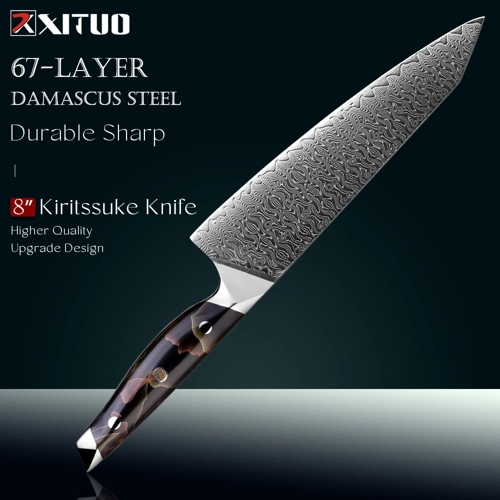 Japan VG10 Steel Core Kiritsuke Knife High-End Damascus Steel Professional Chef Knife for Fish Fillet And Sushi Resin Handle