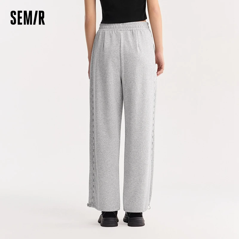 Semir Casual Trousers Women Letters Drawstring Sweat Trousers Show Leg Length Fashion Summer Girls Wide-Legged Trousers Hundred