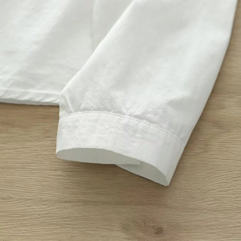 Desenhos animados de cereja gato bordado camisa feminina, casual doce cor branca, blusa de algodão manga comprida, tops femininos, primavera, outono, novo, U284