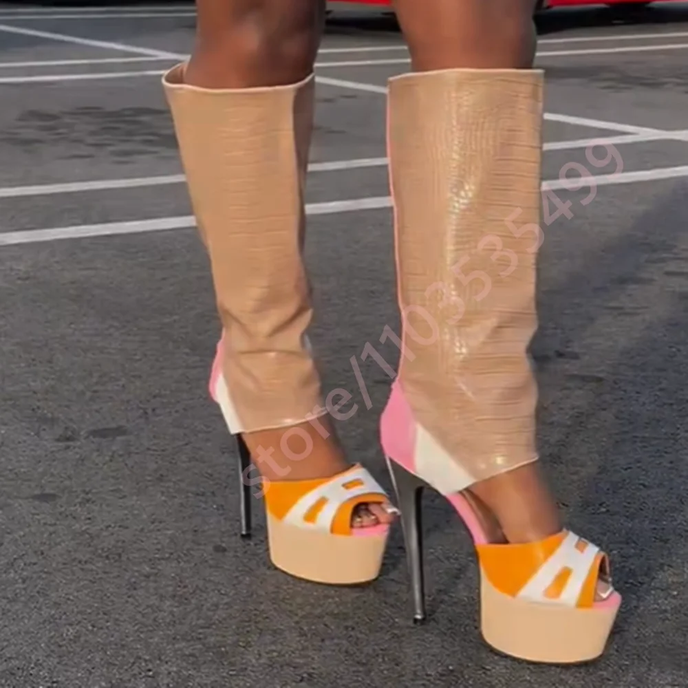 

2026 Platform Sexy Catwalk Ladies Calf Boots Summer New Ins Style Stiletto Peep Toe Boots Fashion Party Casual 35-45 Stage Boots