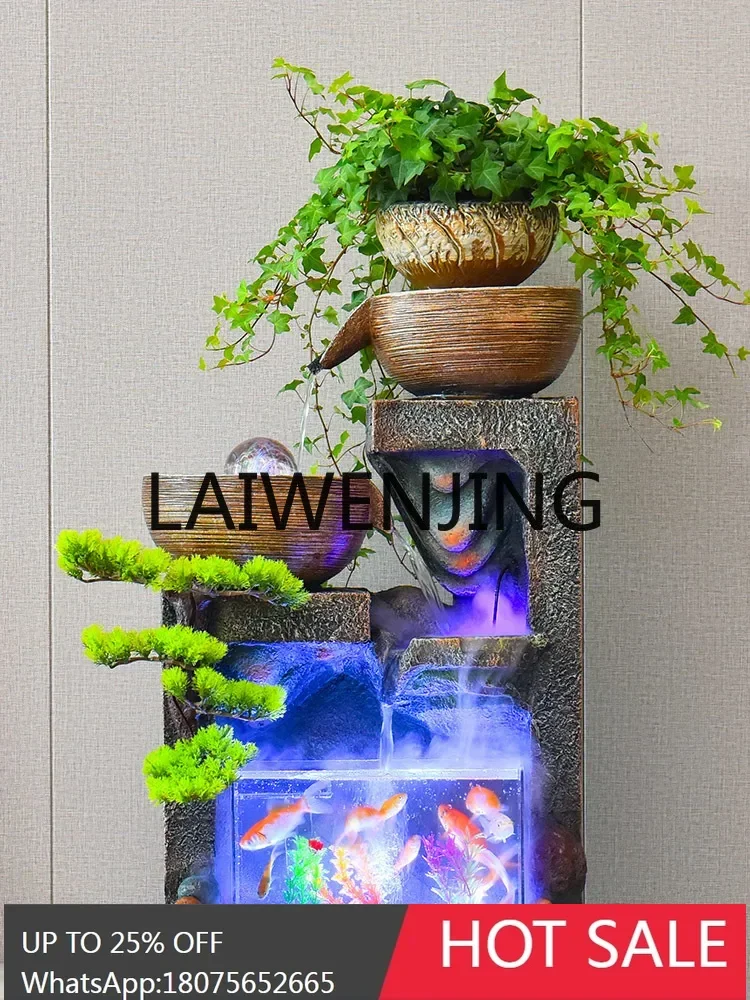 Ornamento de fonte de água corrente, água circulante pode aumentar peixes, pouso para atrair riqueza, tanque de peixes para ganhar dinheiro paisagem