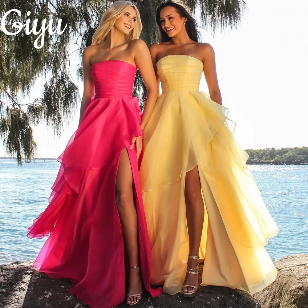 

Giyu Elegant Organza A-line Prom Dress Strapless Pleat Side Slit Evening Dress Sleeveless Special Occasions فساتين سه