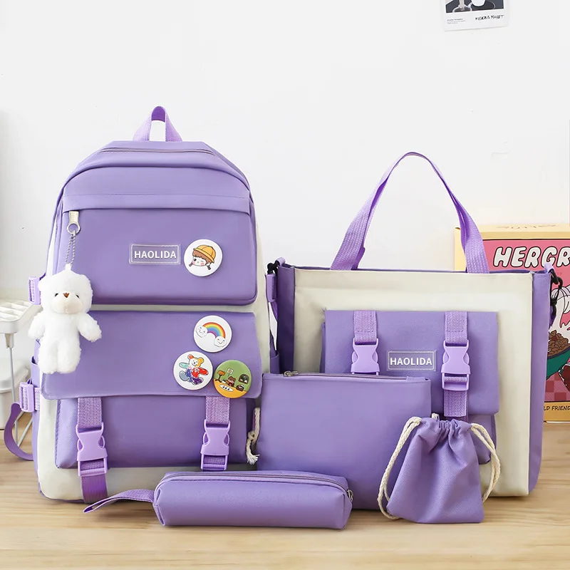 

Backpack with Kawaii Pin and Accessories, 5Pcs Kawaii Backpack Combo Kit, Canvas Backpacks, Cute Kawaii Backpack Large Capacity
