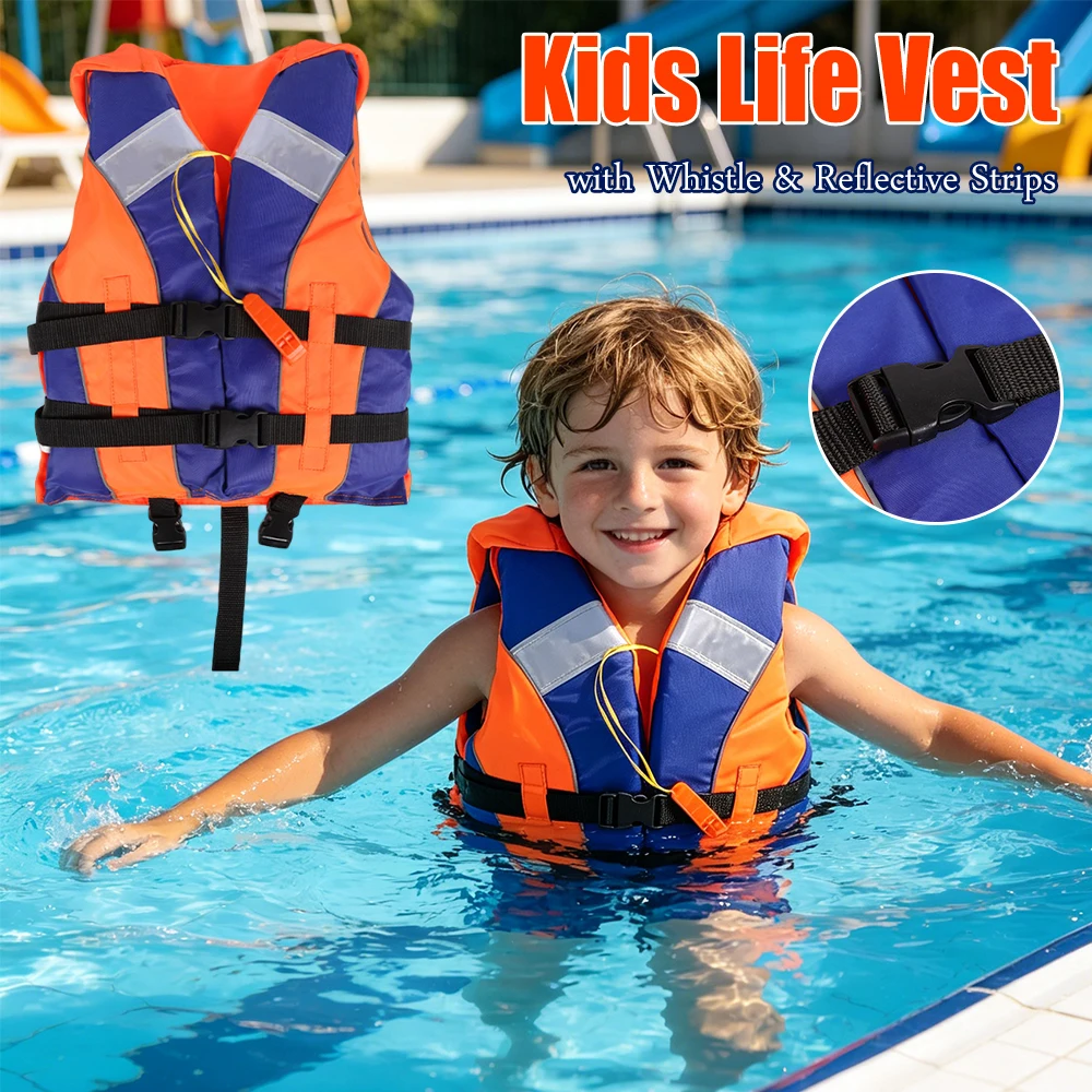 

Life Vest for Kids Swim Life Vest Swimsuit Children Swimming Aid Jackets with Whistle Reflective Strip Swimming Pool Accessories