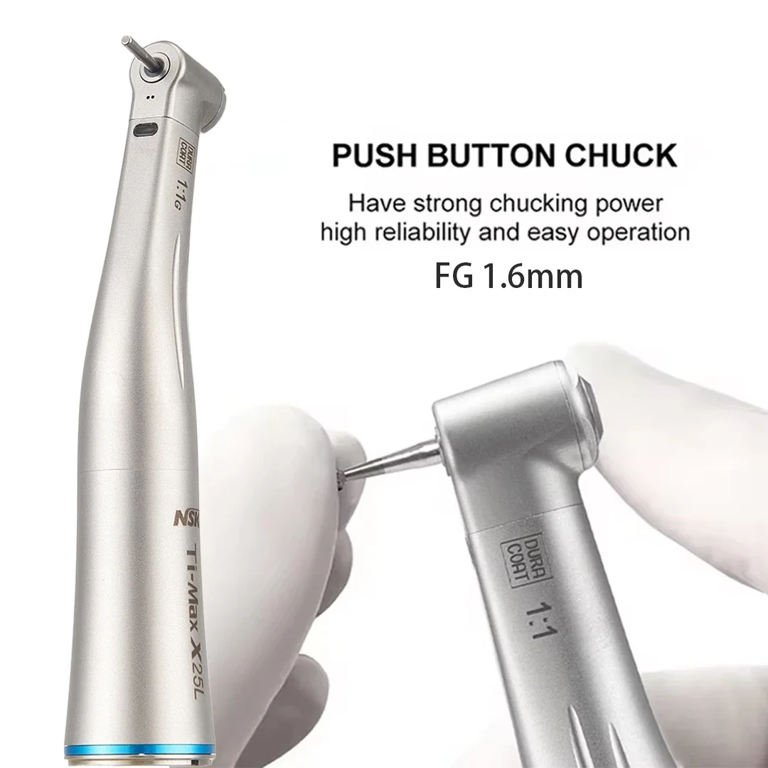 NSK Ti-MAX X25L Dental 1:1 High Speed Handpiece FG Ø1.6mm Bur Optic Fiber Dentistry Contra Angle Fit E Type Electric Micromotor