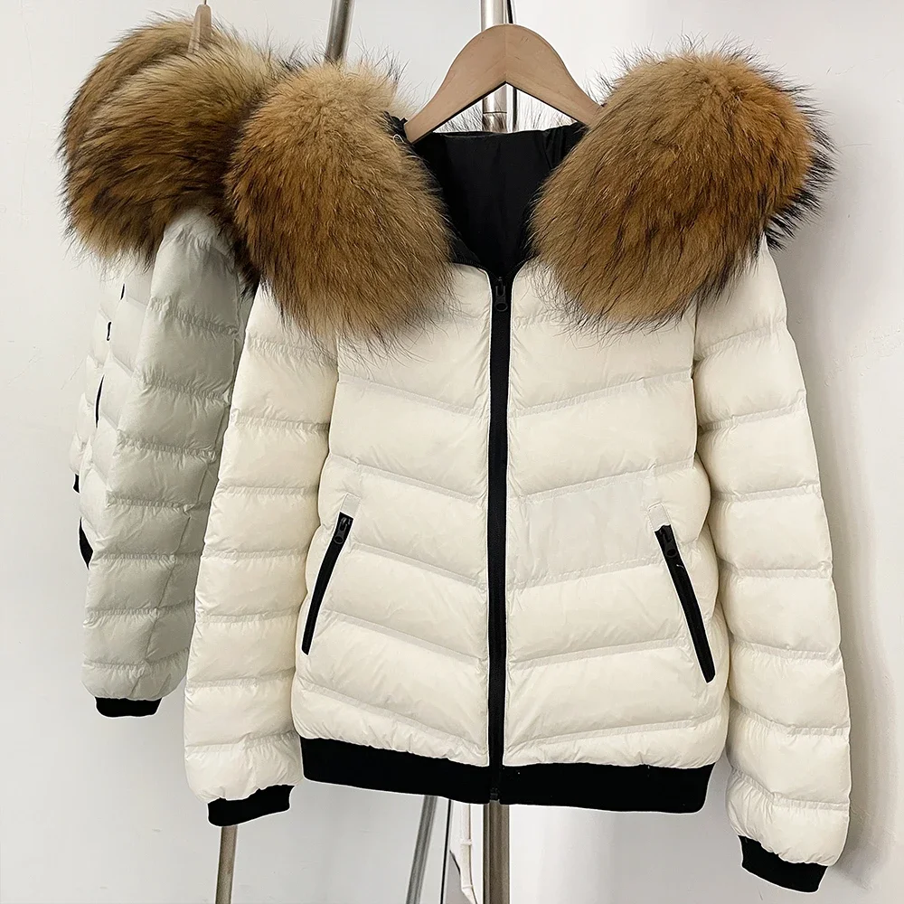 OFTBUY Gesteppte Damen-Kurzdaunenjacke mit Reißverschlusstaschen, Gänsedaunenmantel mit Echtem Fuchspelzkapuze, Neuer Winter-Puffermantel für Damen – Detail 8