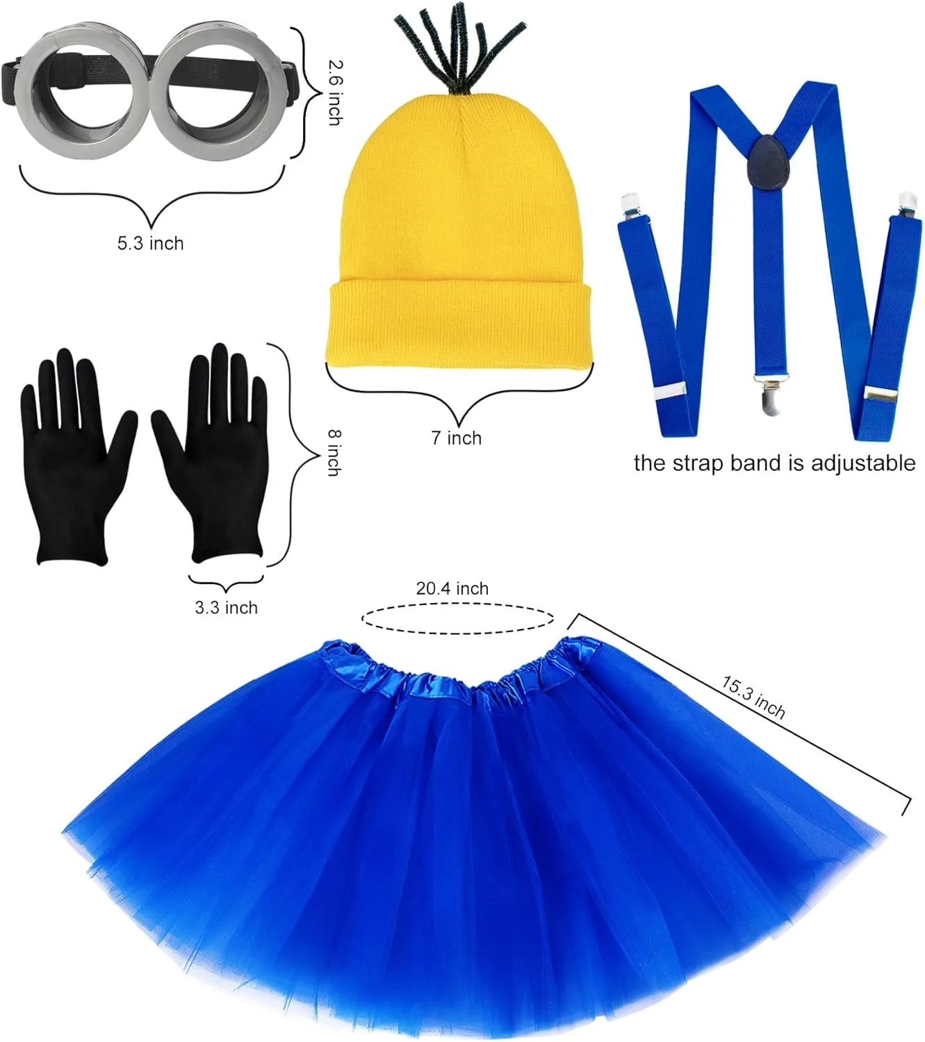 Kostium na Halloween dla dorosłych kobiet, gogle/żółta czapka/niebieska sukienka/szelki/rękawiczki, akcesoria do kostiumu na Halloween