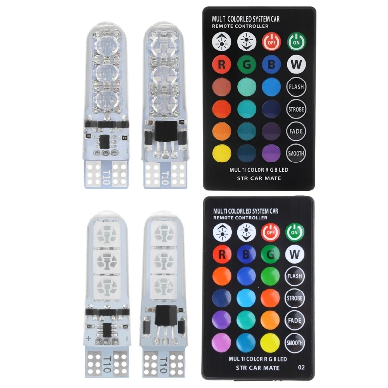 2x T10 LED Remote Control W5W for 501 RGB Color Changing Car Side Bulbs