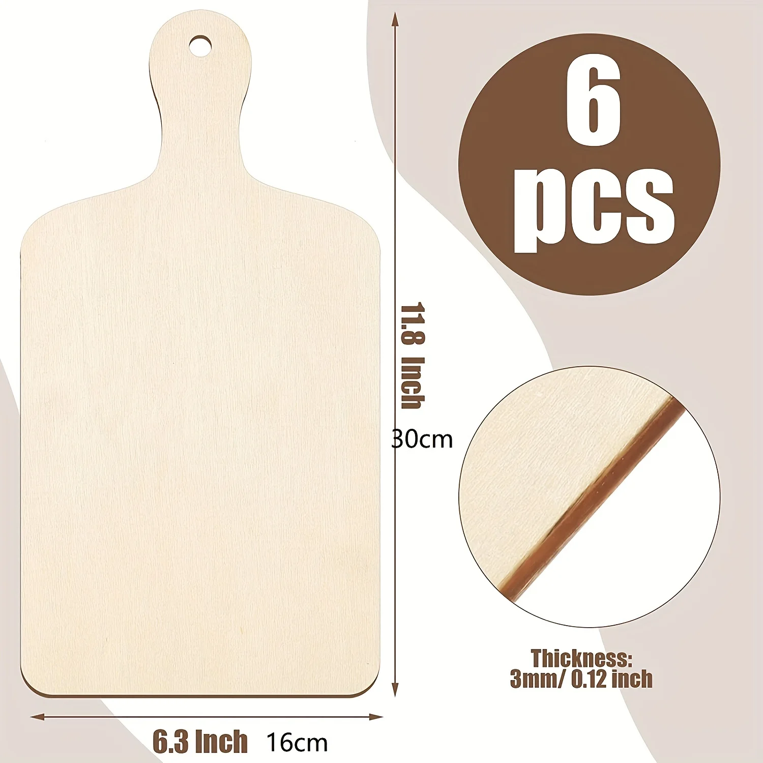 6Pcs Unfinished Wood Board Craft with Handle, Wooden Paddle Cheese Bread Board Set Chopping Board Serving Tray for DIY Crafts