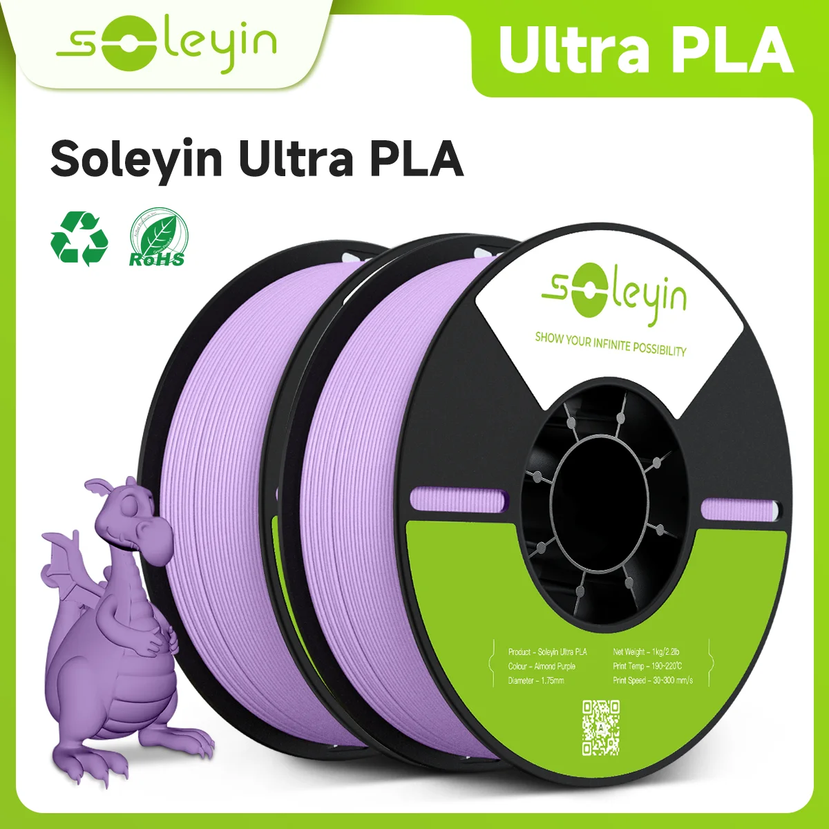

Creality Sub Brand Soleyin Ultra PLA Filament 2KG 1.75mm 3D Printer High Quality Muiti Color Vacuum Eco-Friendly for Ender 3