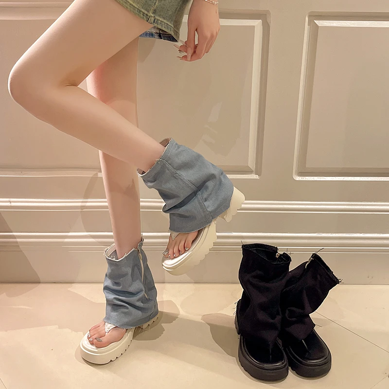 المرأة موضة أحذية بوت قصيرة 2025 جديد الصيف رقيقة سميكة القاع كليب تو صندل الأحذية كاوبوي السراويل الأنابيب الأحذية المفتوحة تو الصنادل #2