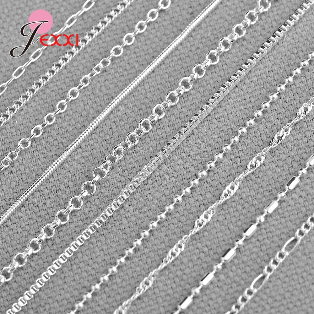 5PCS Lot 925 Sterling Silver Chain Necklaces for Men Women High Quality Lobster Clasps Multi Models for Choice