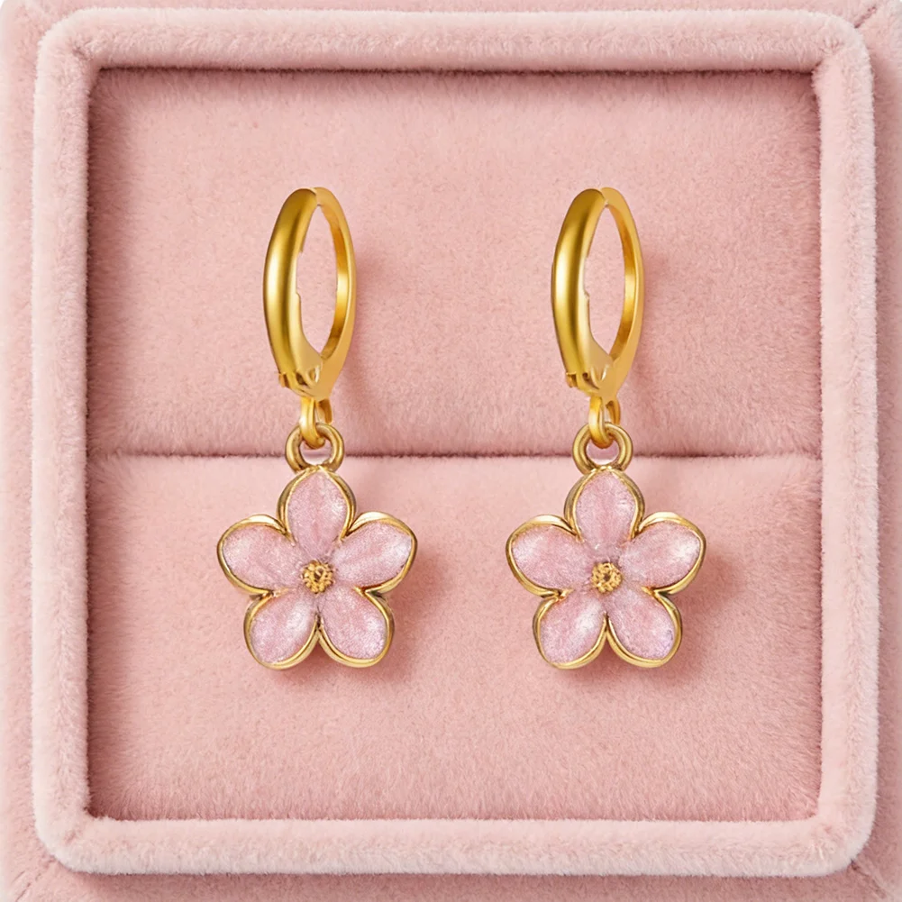Mini Enamel Flowers Women's Earrings Stainless Steel Gold Color Plumeria Daisy Hoop Earrings Jewelry Trendy Birthday Gift