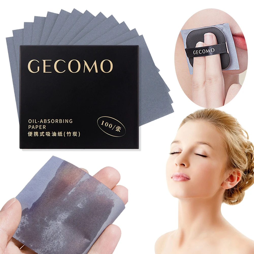 

100 Sheets Oil Control Paper with Case & Powder Puff Face Blotting Paper Bamboo Charcoal Face Oil Blotting Sheets for Oily Skin