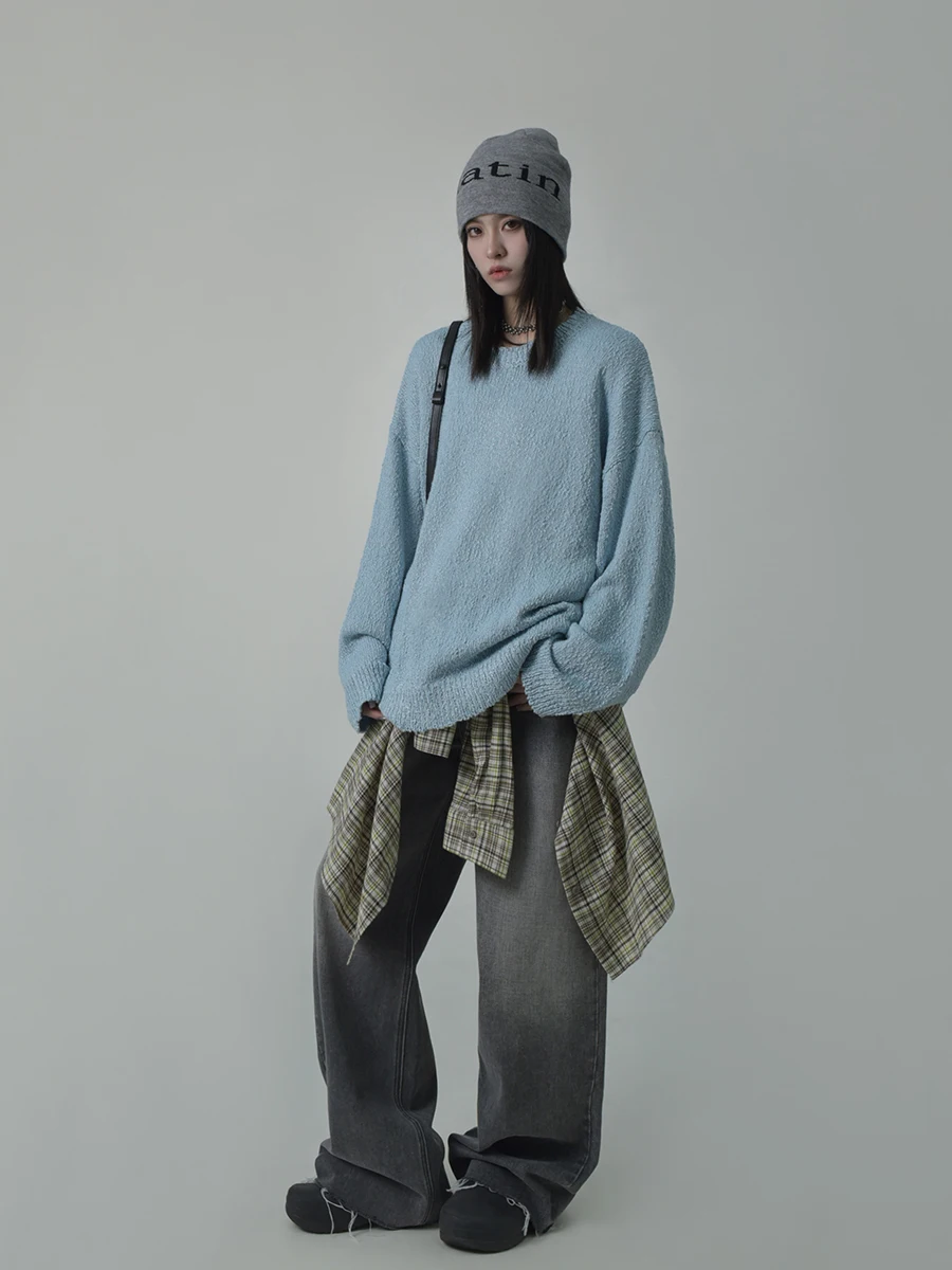 

Удобный для кожи удобный вязаный свитер женский круглый Ne Long Sve Cry White Furry Feel Top на весну от Sixi Home