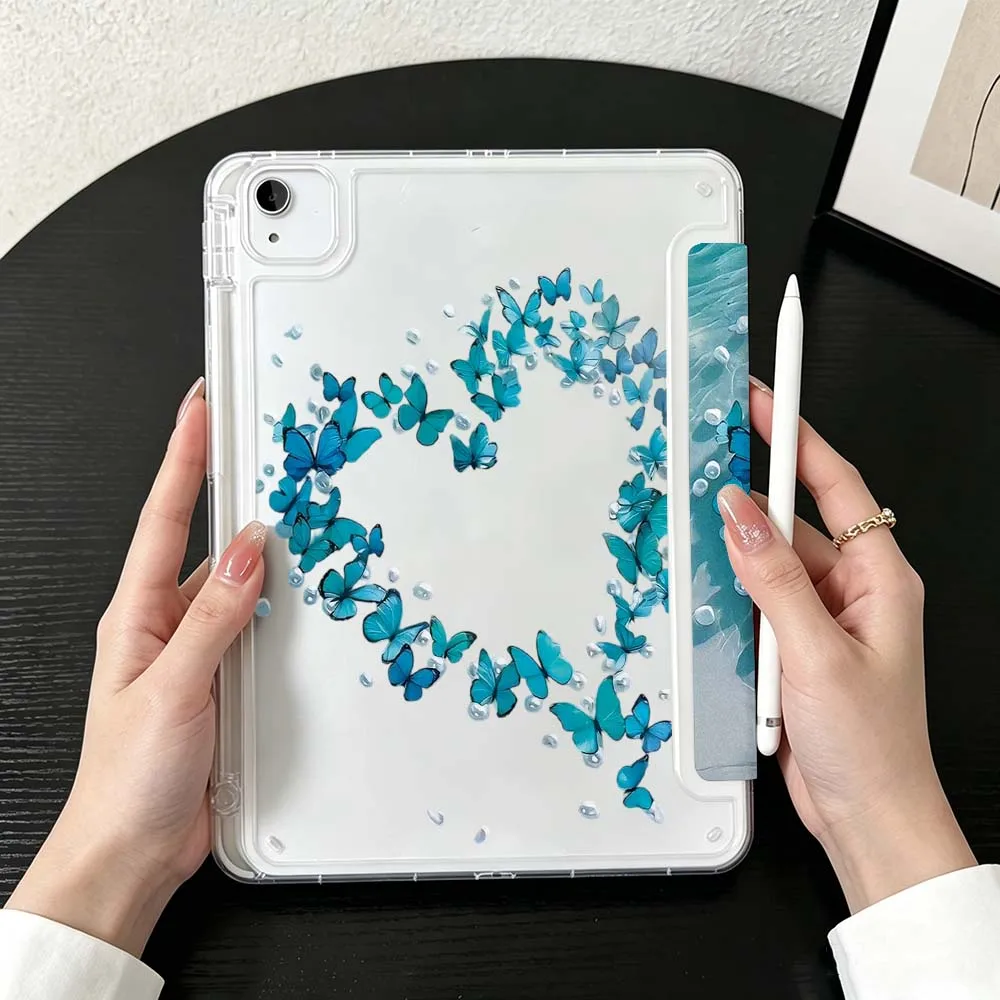 Abstract Heart Line Art For iPad Mini Pro Air 5 6 7 8 9 10th 11th 11 9.7 10.9 13 inch Transparent Y-Shaped Folding Tablet Case