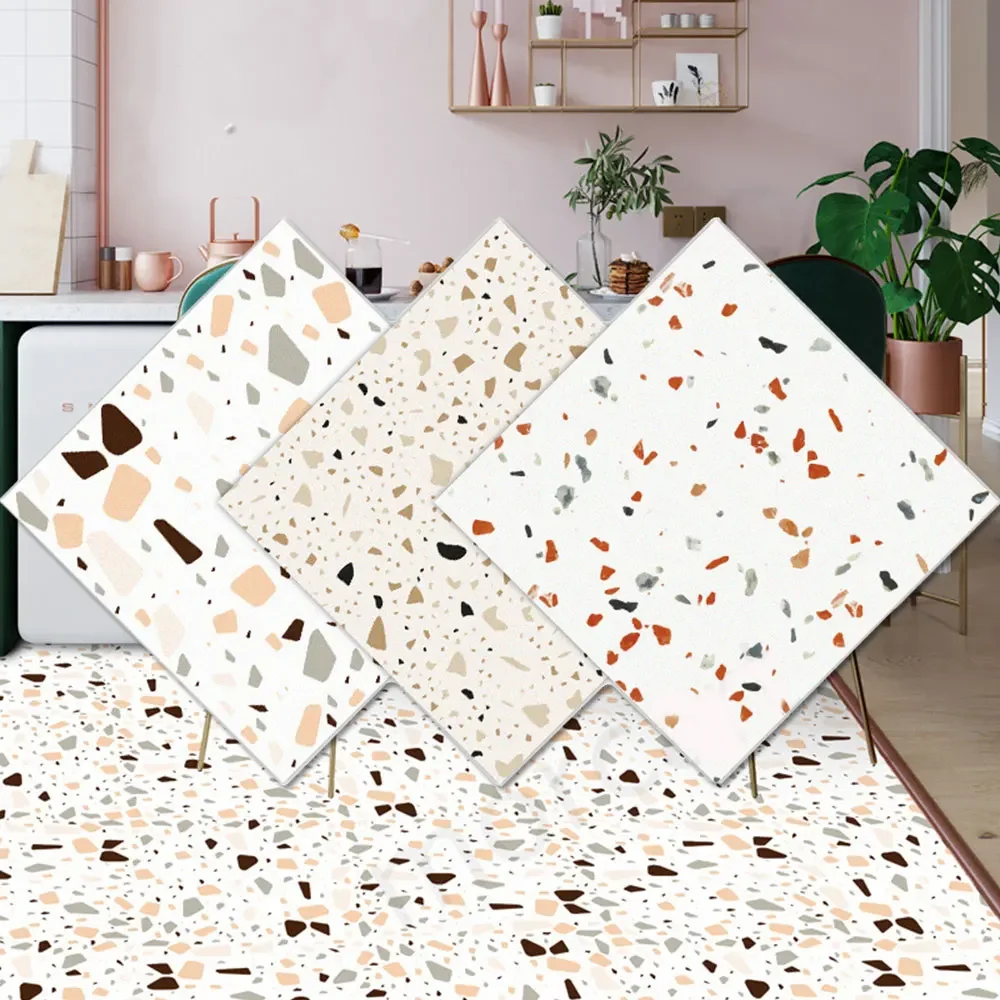 Thicken Self Adhesive Floor Stickers Vintage Terrazzo Tile Bathroom Ground Waterproof Wallpapers Bedroom Wall Decor