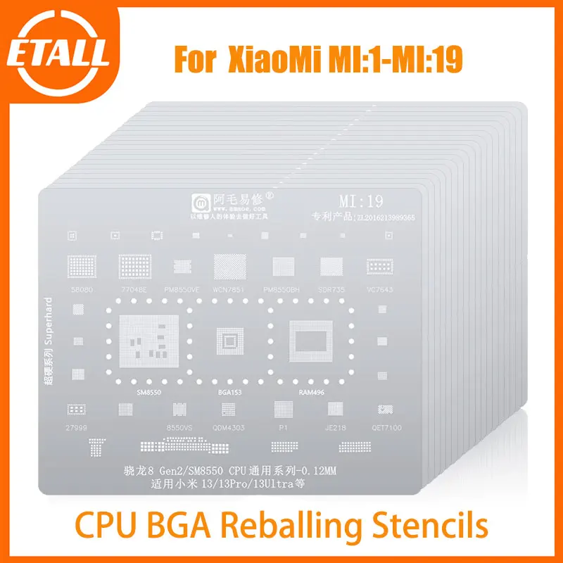 AmaoeMI1-19 BGA Reballing Stencil For Redmi Note10 K11 12PRO POCO X3 M3Pro M4 Pro X3GT MT6833V 6877V 6891Z CPU Tin Planting Net