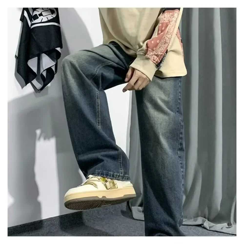 

Retro Brand Design Sense Ins Tide Tide Handsome Casual Pants American High Street Wash Jeans Men Loose Straight Tube