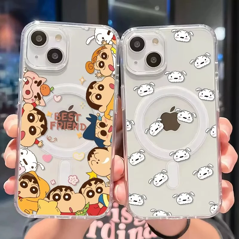 Funda de carga inalámbrica C-Crayon S-ShinChan para iPhone 17 Air 16 E 15 14 13 12 Mini 11 Pro Max cubierta de borde de silicona transparente