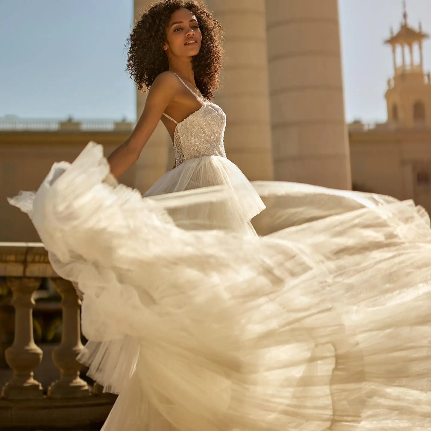 Vestidos De novia elegantes De tul con línea A, vestidos De novia bohemios con cuello De espagueti y cuentas, vestido De novia Sexy