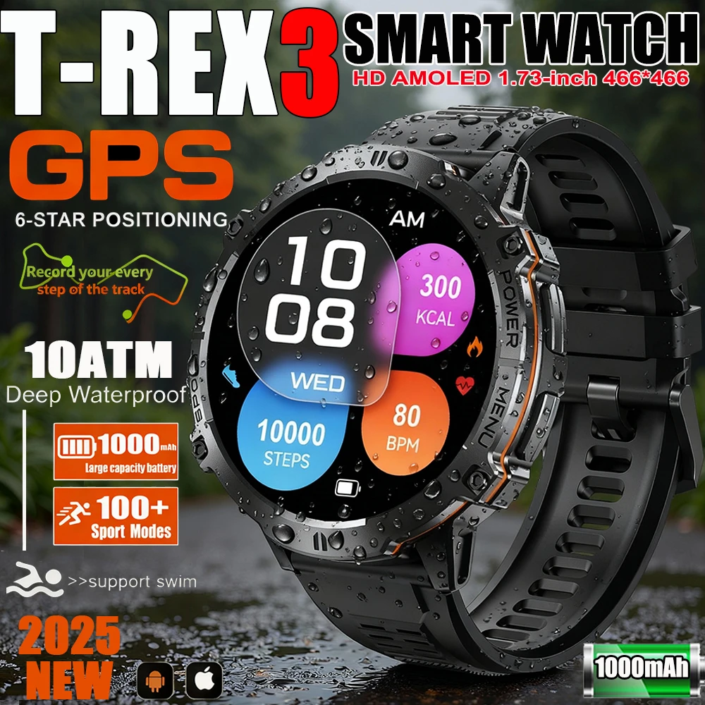 

T-Rex 3 Military Grade 1000mAh Battery Smart Watch 10ATM Waterproof GPS Compass Altimeter Call AMOLED Men Swim Sports Smartwatch