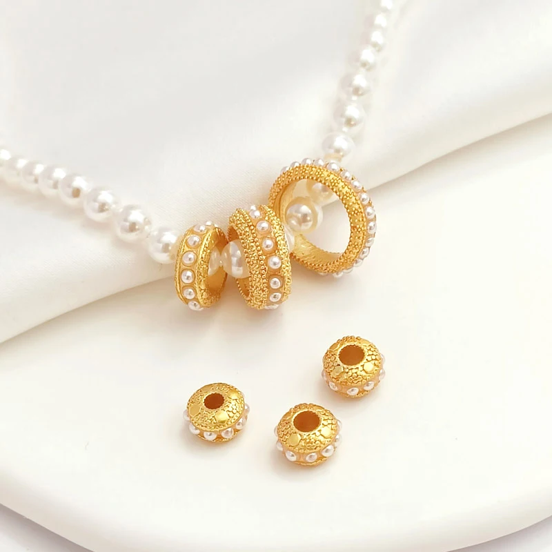 4 pieces  Dummy gold inlaid shellfish bead exquisite large hole wheel bead  DIY Fashion Jewelry Discovery Necklace Accessories