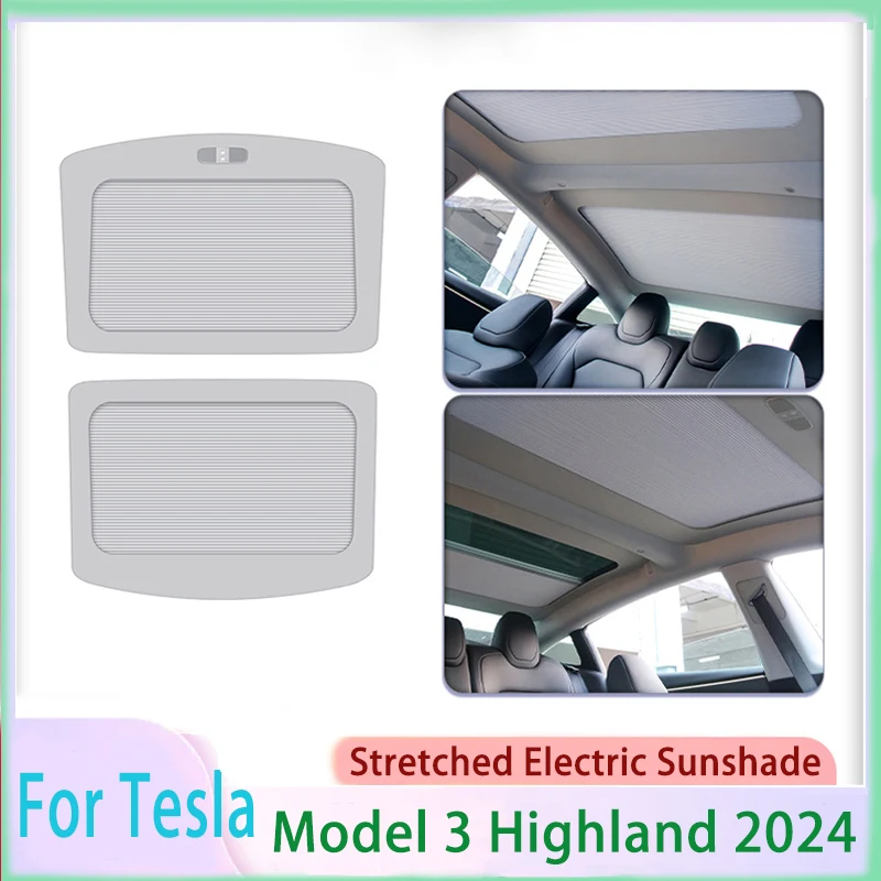 For Tesla Model 3 Highland 2024 Sunshade Sunroof Stretched Electric Sunshade Roof Skylight Shades Protector Auto Accessories