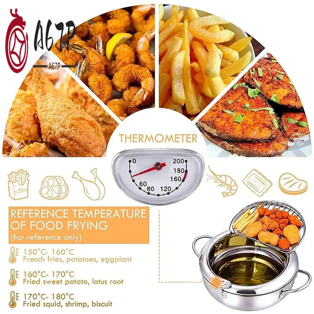 

A67P-Frying Pans 304 Stainless Steel Pot Japanese Deep Fryer Kitchen Deep Frying Pot Temperature Control Without Oil Cookware