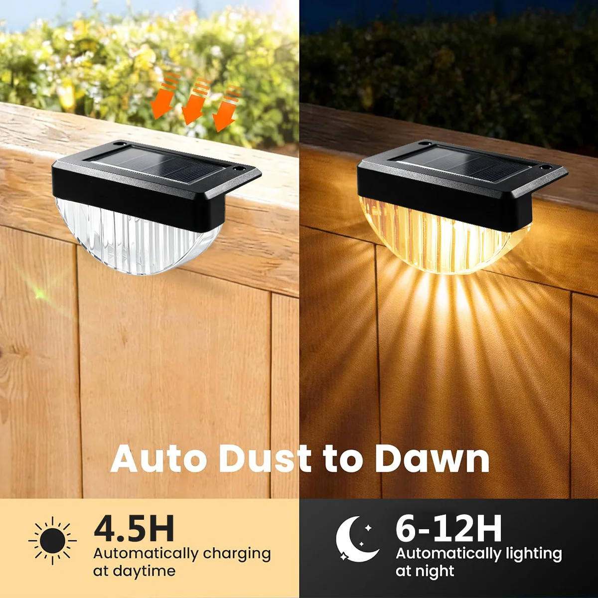 Solar Deck Lights Outdoor 8/16 Pack Waterproof LED Stair Lights with Lenses Auto ON Off Warm White Step Lights for Outside Deck