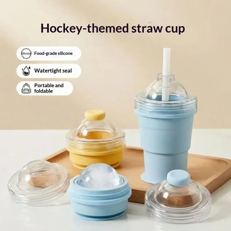 

2-in-1 Portable Silicone Ice Ball Maker Cup Foldable Leak-Proof Travel Mug Kitchen Tools For Juice & Cocktails Summer Essential