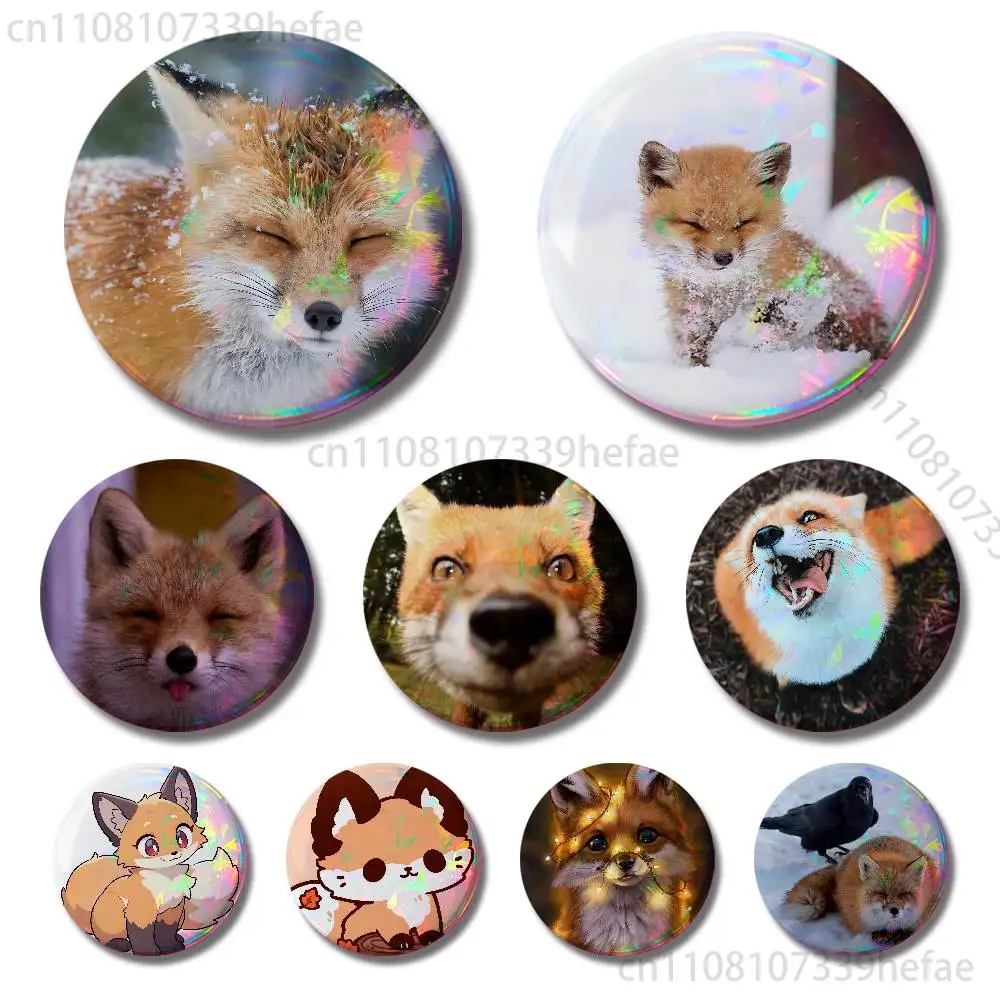 Cute Fox Animal Insignia Badge Case For Decoration 44mm 32mm 58mm Round Tinplate Pin Brooch Gift