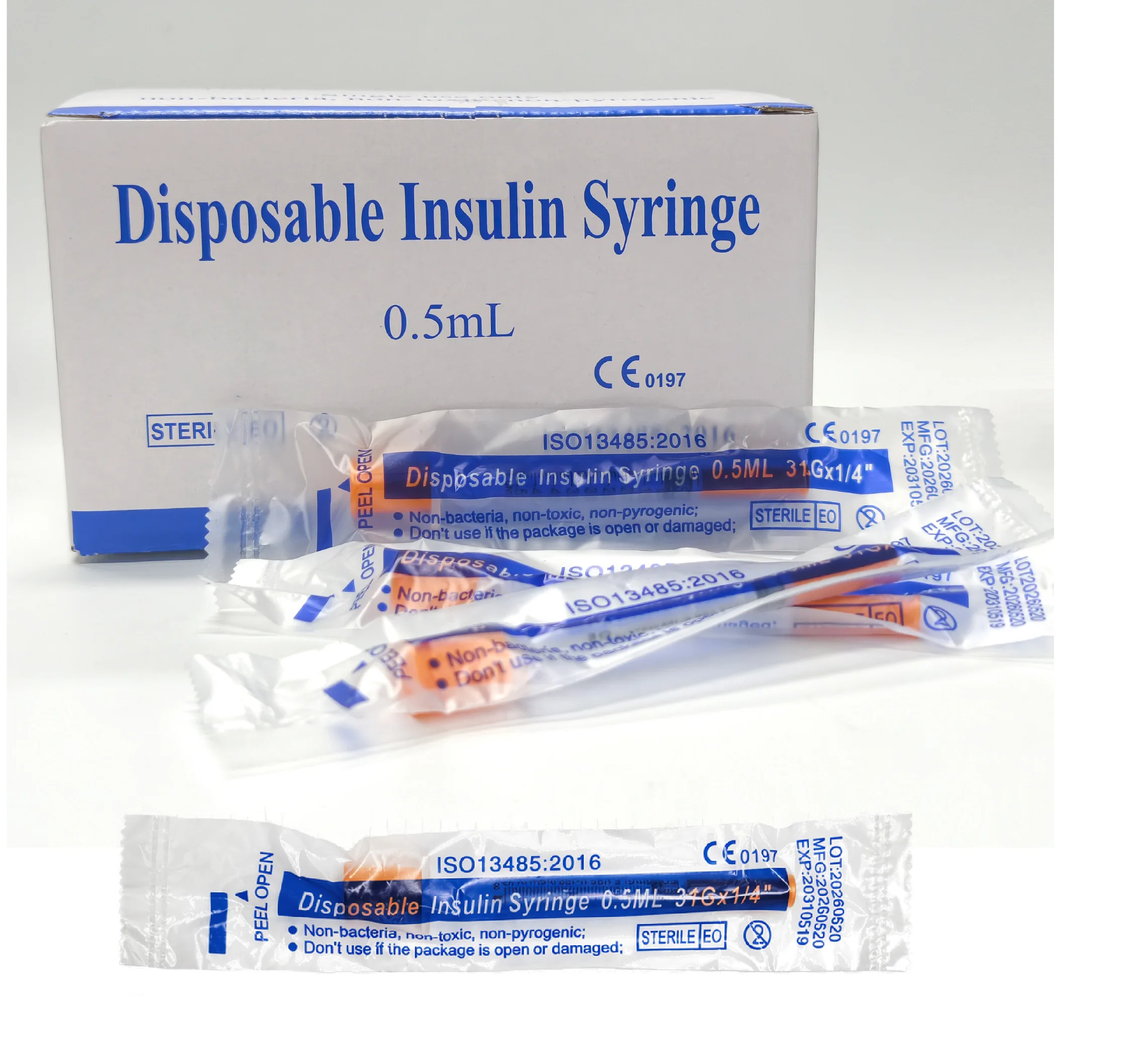 100pcs 0.5ml 31G 1/4 Disposable Insuline Syringes With 6mm Needles Sterile Individually Wrapped Widely Used
