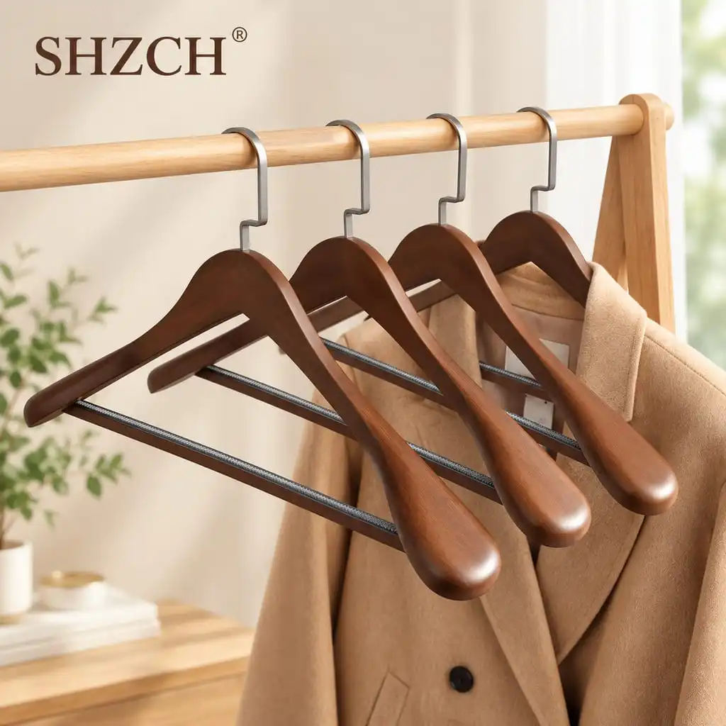 Vintage Wooden Suit Hanger Wide Shoulder Non Bulge Design for Blazer Jacket Solid Wood Clothes Rack Anti Slip Wardrobe Organize