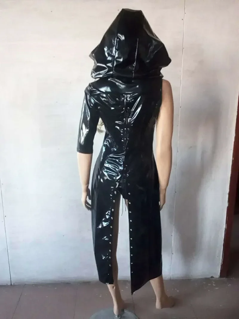 Robe Catsuit Noire Sexy pour Femmes, Look Muje Heer, En Cuir Verni PVC, Body Pierceiste und Latex, Kostüm érotique à Lacets