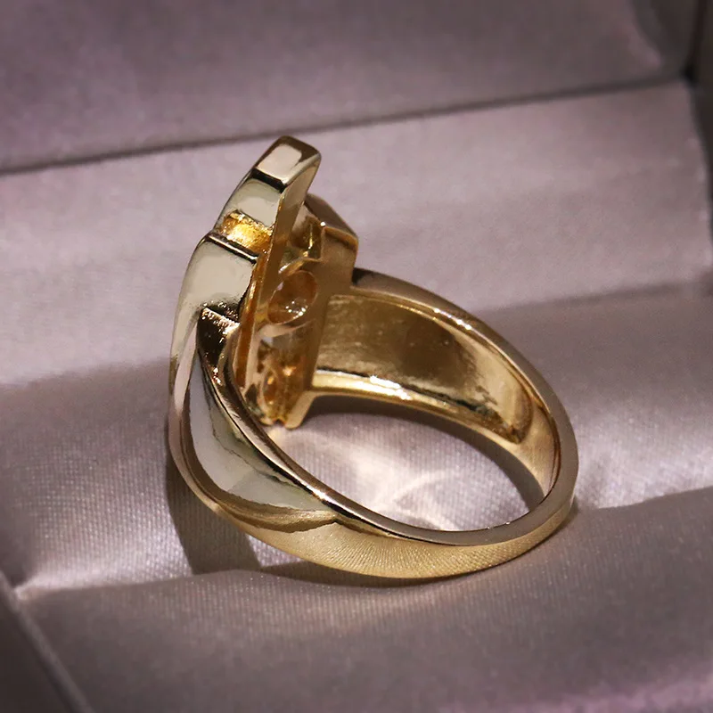 Luxury S925 Silver Gold Color Geometric Shape Women Rings Hiphop Party Stylish Female Finger Dazzling Lady\'s Fashion Jewelry
