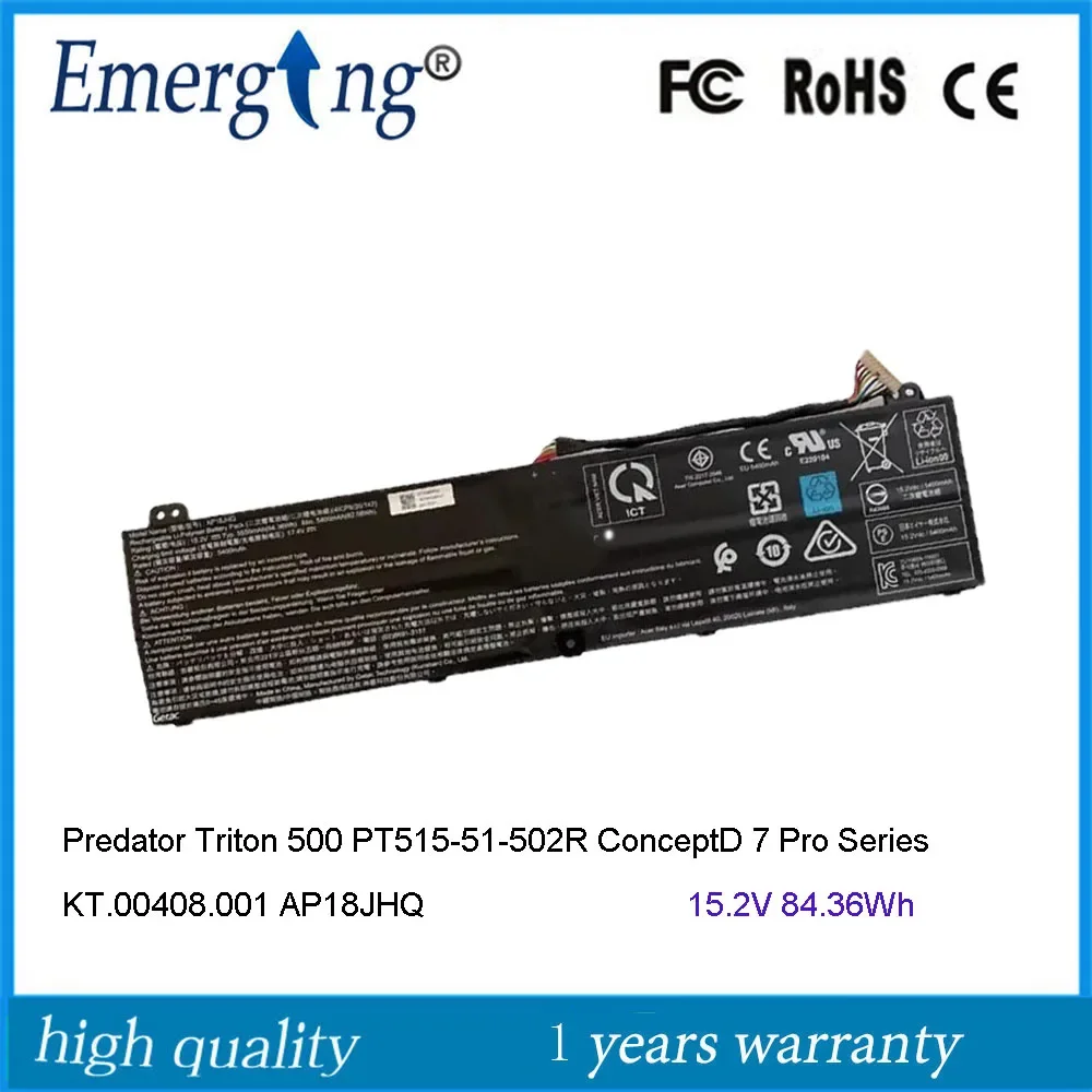 

15.2V 84.36Wh AP18JHQ Laptop Battery For Acer Predator Triton 500 PT515-51-502R ConceptD 7 Pro Series KT.00408.001