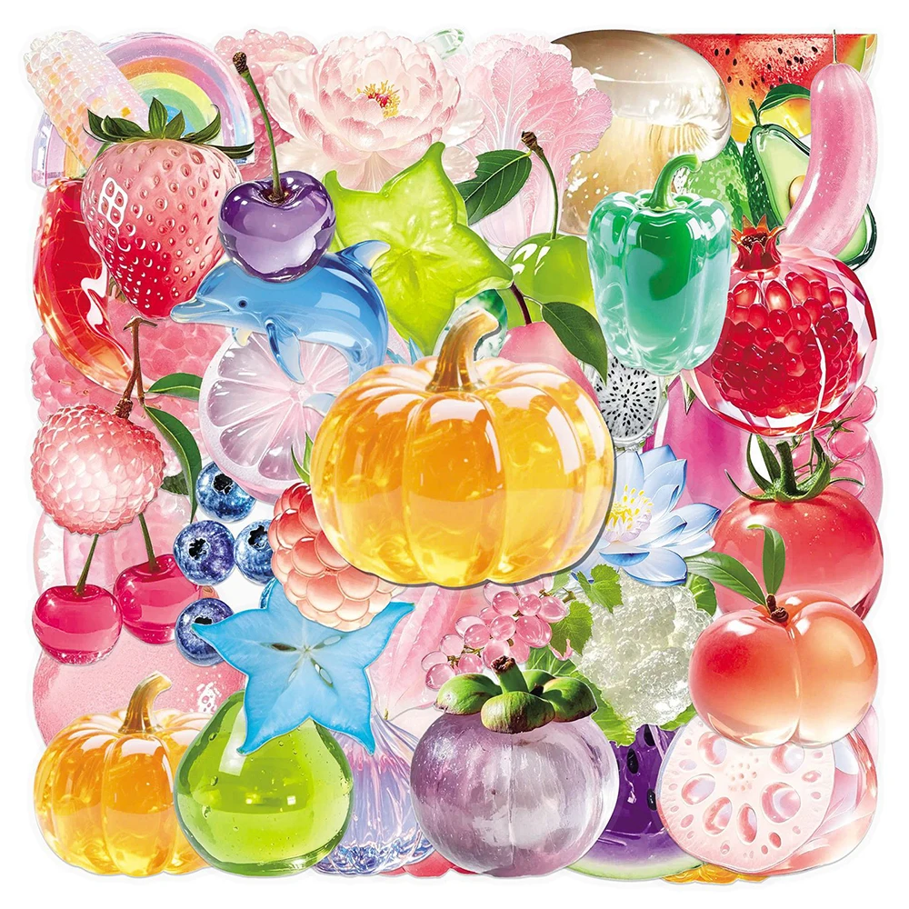 10/30/50pcs Transparent Fruits Vegetables Graffiti Stickers Waterproof Graffiti Phone Stationery Laptop Kawaii Cartoon Decals