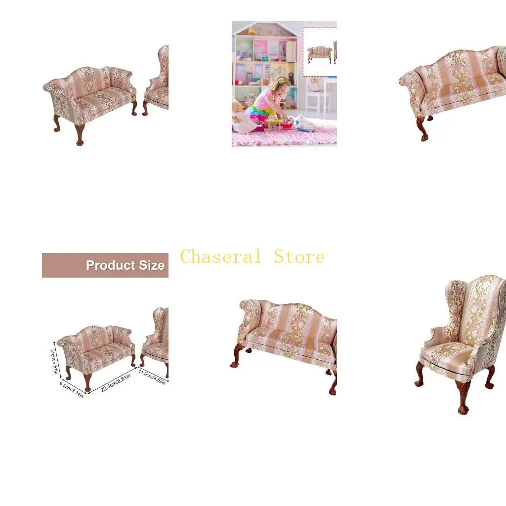 E7CE Sturdy Doll House Armchair with Floral Pattern Kids Roleplay Game Props