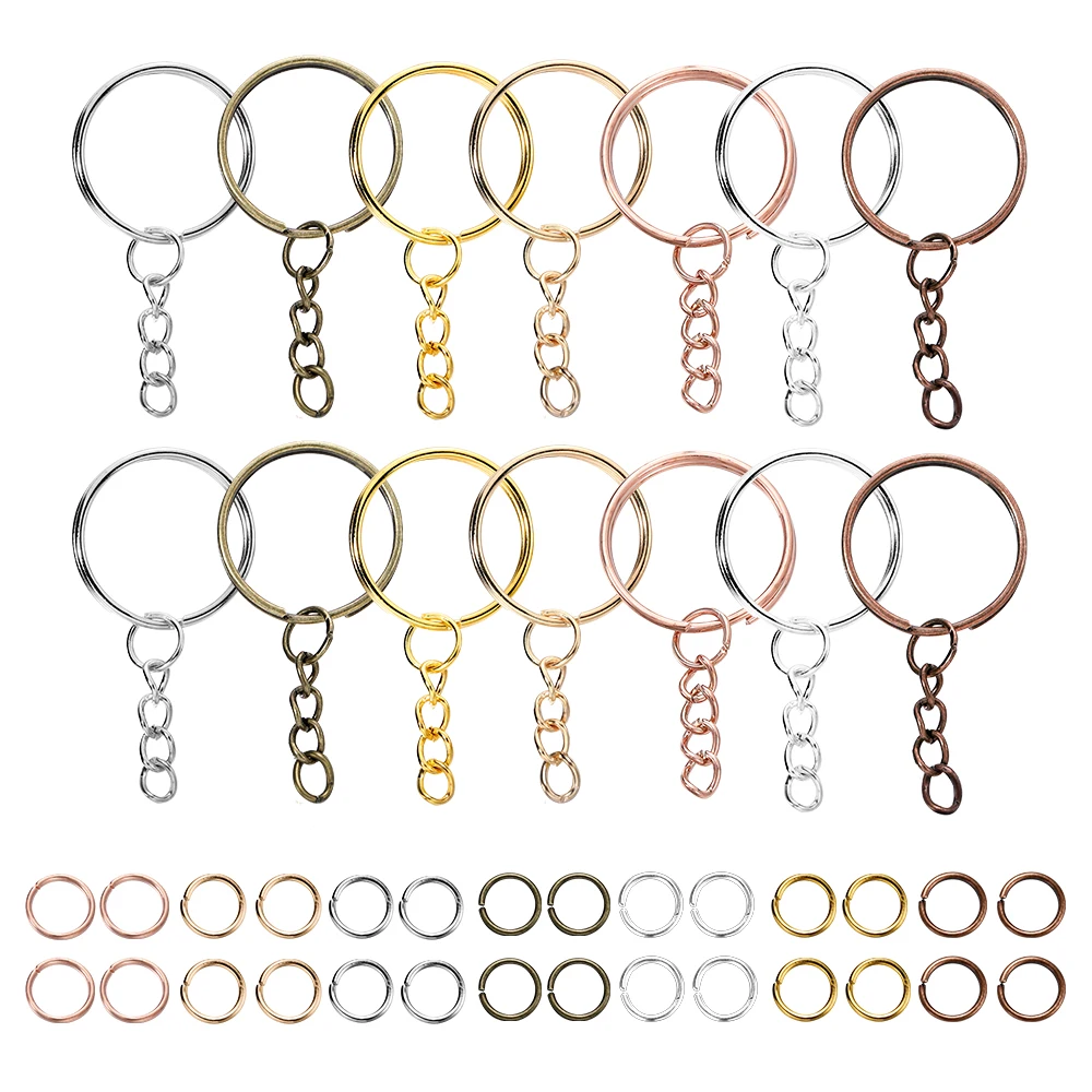 100Pcs 25mm Key Rings with 100pcs 8mm Jump Rings Connectors for DIY Keychain Lanyard Jewelry Making Supplies