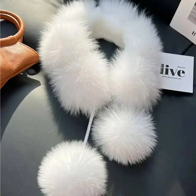2026 Real Fox Fur Scarf Women Winter Neck Warmer Rabbit Fur Lining Fur Plush Neck Warmer Thick Warm Fur Scarf With Fox Fur Balls