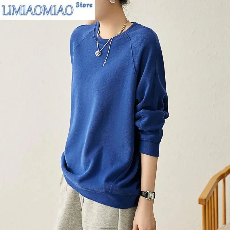 Autumn Fashion Solid Color Loose All-match Sweatshirts Women Bottoming Shirt New Classic Long Sleeve O-collar Lady Top