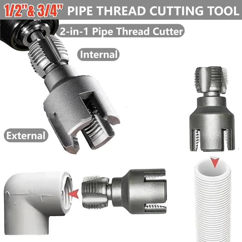 1/2' 3/4' Pipe Thread Cutting Tool Internal & External Pipe Threading Tools Electric Drill Compatible for PPR/MPP/PVC Pipes Etc