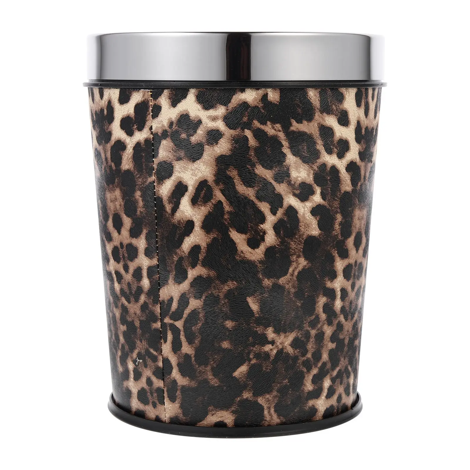 

Retro Style Stainless Steel Bathroom Garbage Can Leopard Print 5L Trash Bin Household Practical Storage Bucket
