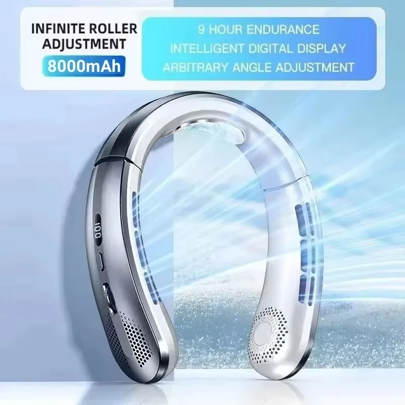 Lenovo 10000mAh AirCooling USB Wiederaufladbarer Geräuscharmer Halsventilator Tragbarer Blattloser LED-Digital-Display Elektrischer Luftkühler 2027 – Detail 9