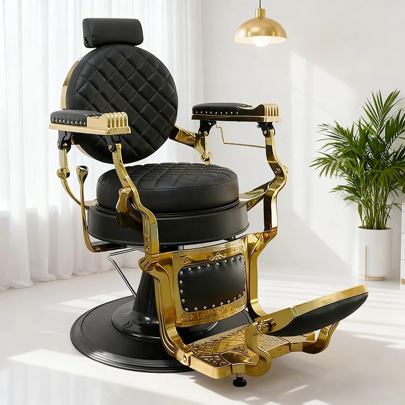 

Modern Hair Salon Furniture Black Gold Styling Shaving Chair Luxury Classics Heavy Duty Rotation Hairdressing Barber Chair