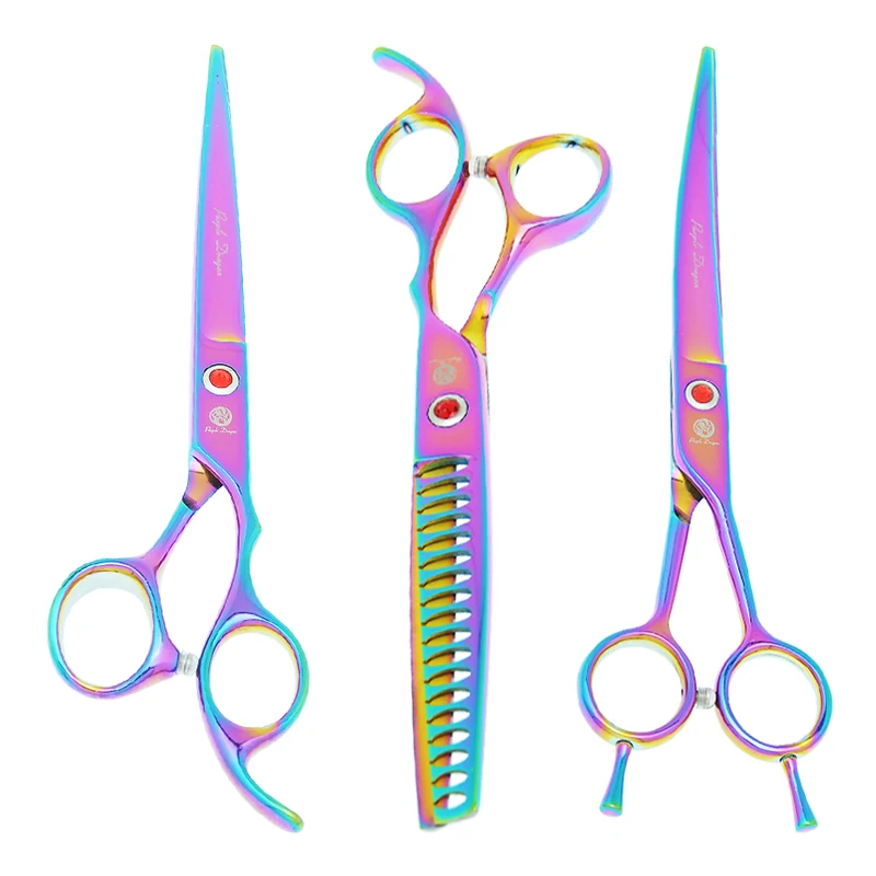 

Purple Dragon 7 inch Pet Hair Scissors Dog Cat Grooming Shears Animals Straight Curved Cutting Shears Thinning Clippers B0019B