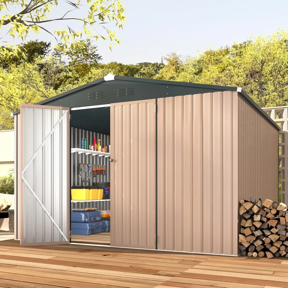 

10'x10' Shed Outdoor Storage Shed, Large Metal Storage Sheds & Outdoor Clearance, Steel Backyard Shed with Lockable Doors