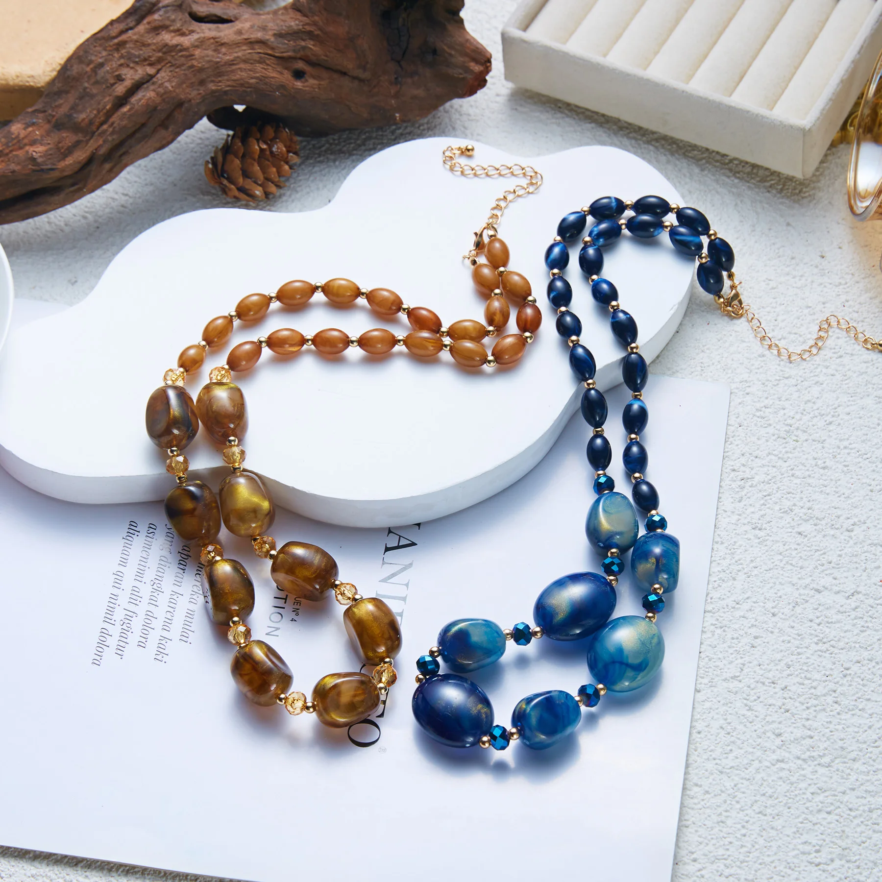 Vintage Harz-Perlen Lange Kettenhalsketten für Damen und Herren Unregelmäßige Geometrische Ovale Perlenhalsketten Statement-Schmuck Geschenk – Detail 5